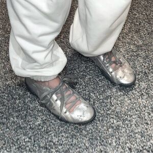 RARE vtg Marithé & François Girbaud Leather Ballet Flat Sneakers Silver Lace Up